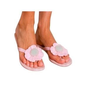 UGG Womens Poppy Flip Flops‎ Sandals Size 9 Flower Pom Pom Pink Thong